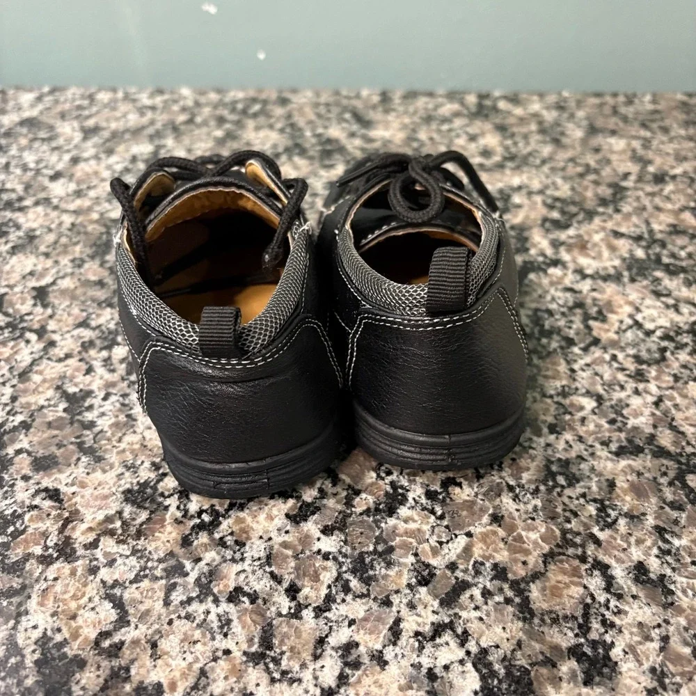 Smart Step Kids Black Faux Leather Boat Shoes Lace Up Loafers Size 10 Toddler